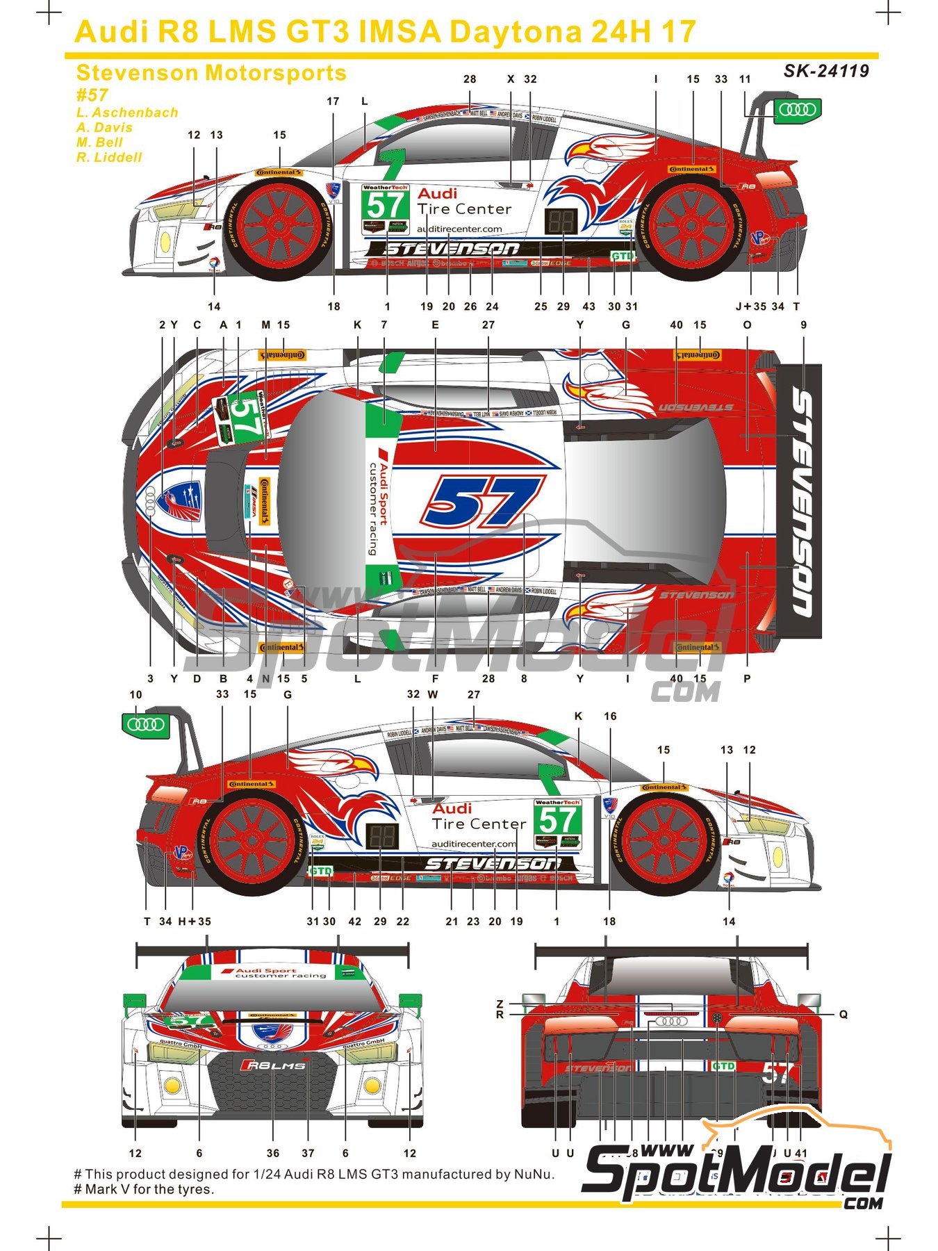 SK Decals SK24119: Marking / livery 1/24 scale - Audi R8 LMS GT3